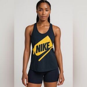 Nike Women's Dark Blue Tank Top with Yellow Logo